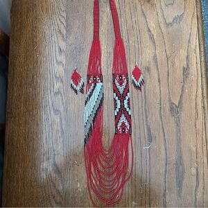 Handcrafted Red Beaded Necklace and Earring Set